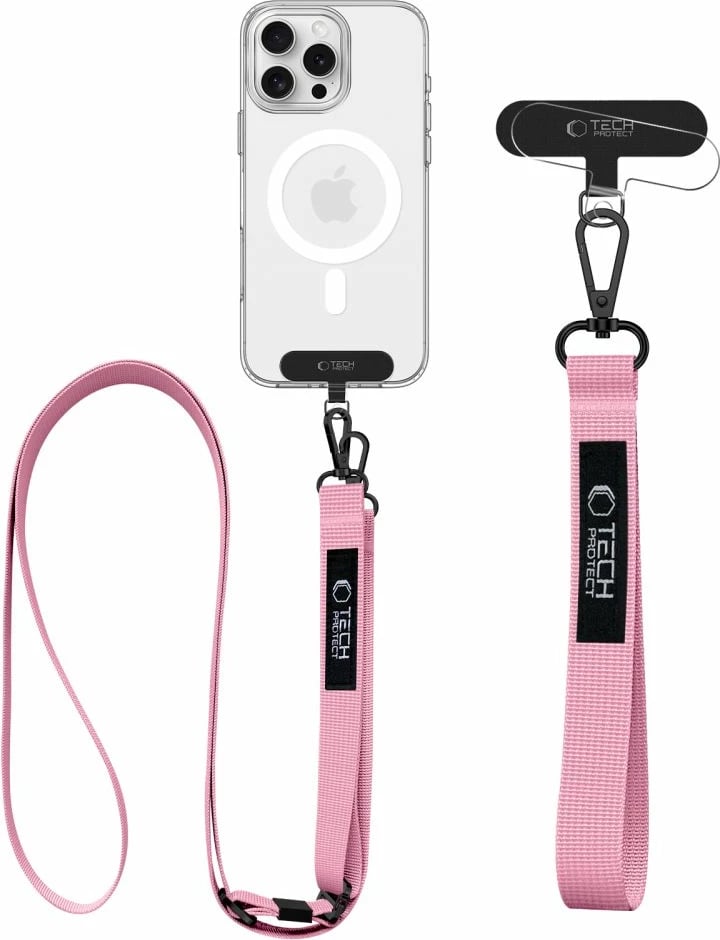 Litar për qafë dhe dorë për celular Tech-Protect C6S Rope Crossbody, rozë, set