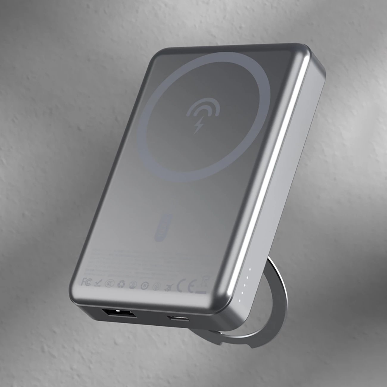Powerbank Dudao K28, 10000mAh, MagSafe, kasë metalike, ring stand, Gri