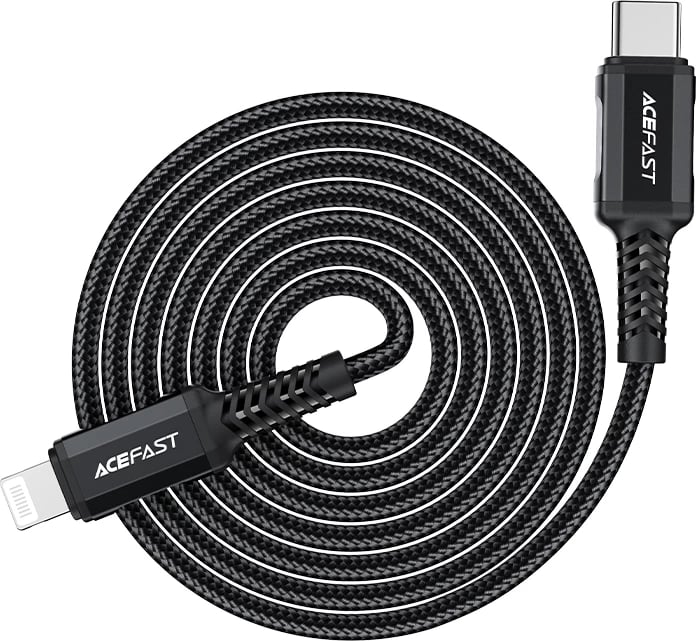 Kabllo Acefast C4-01, USB-C në Lightning, 1.8m, 30W, e zezë