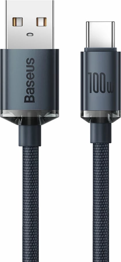 Kabllo për karikim të shpejtë Baseus Crystal Shine Series, USB-A në USB-C, 1.2m, 100W, e zezë