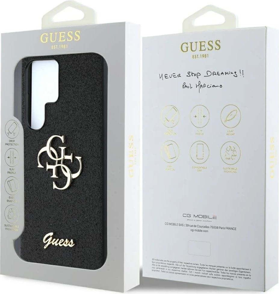 Mbështjellës Guess Fixed Glitter Big 4G Metal Logo për Samsung Galaxy S25 Ultra, i zi Mbështjellës Guess Fixed Glitter Big 4G Metal Logo për Samsung Galaxy S25 Ultra, i zi
