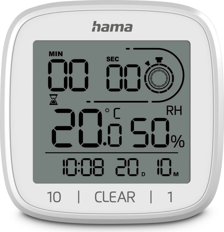 Orë digjitale Hama 185893, me termometër dhe higrometër, e bardhë
