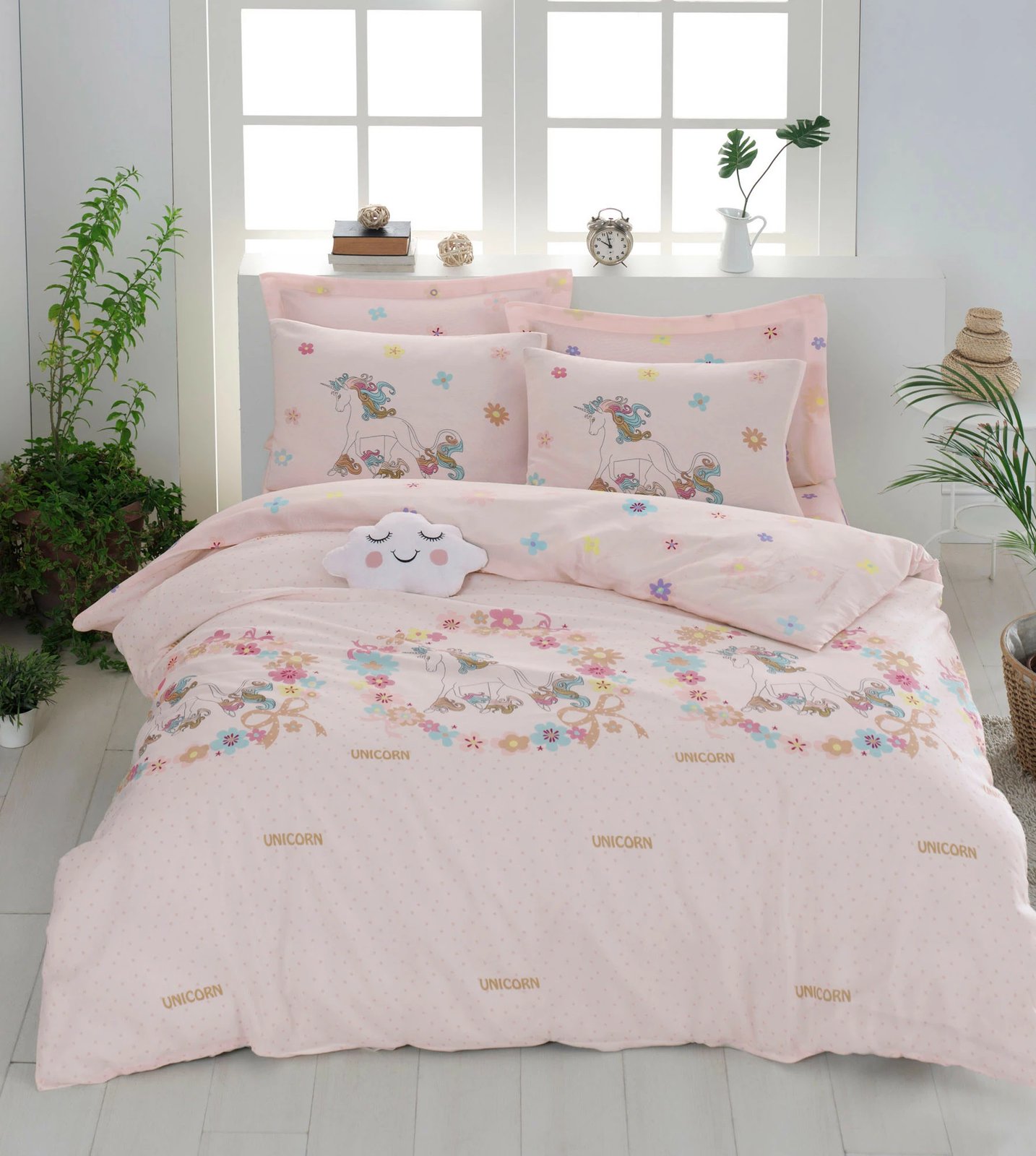 Set mbulesë për jorgan Super King, L'essentiel, unicorn, rozë-bezhë