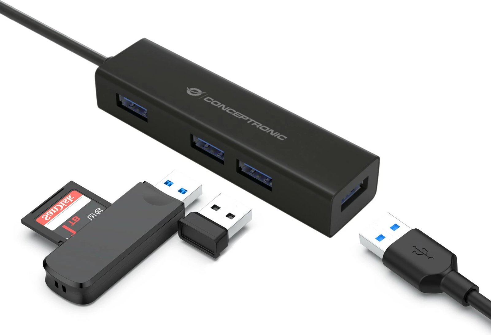 USB hub Conceptronic 4 porte, USB-C në 4x USB 3.0, i zi