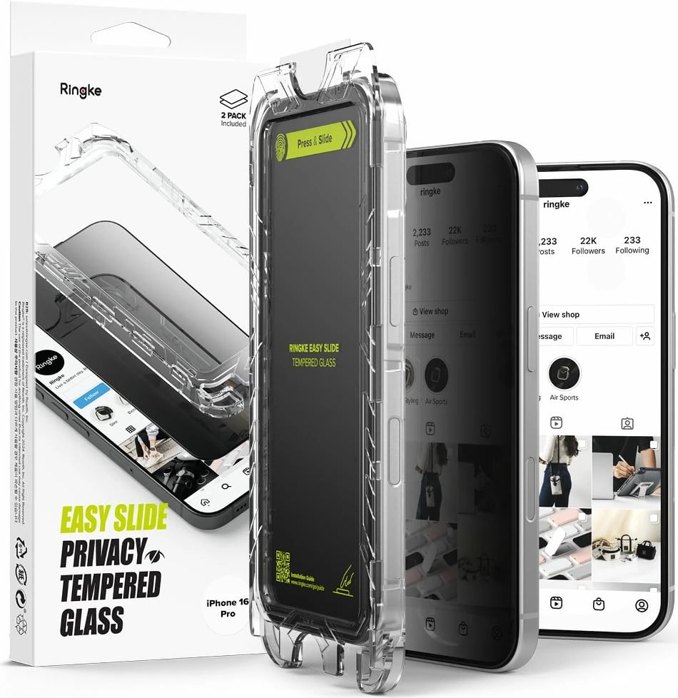Xham mbrojtës privatësie Ringke Easy Slide për iPhone 16 Pro, 2 copë