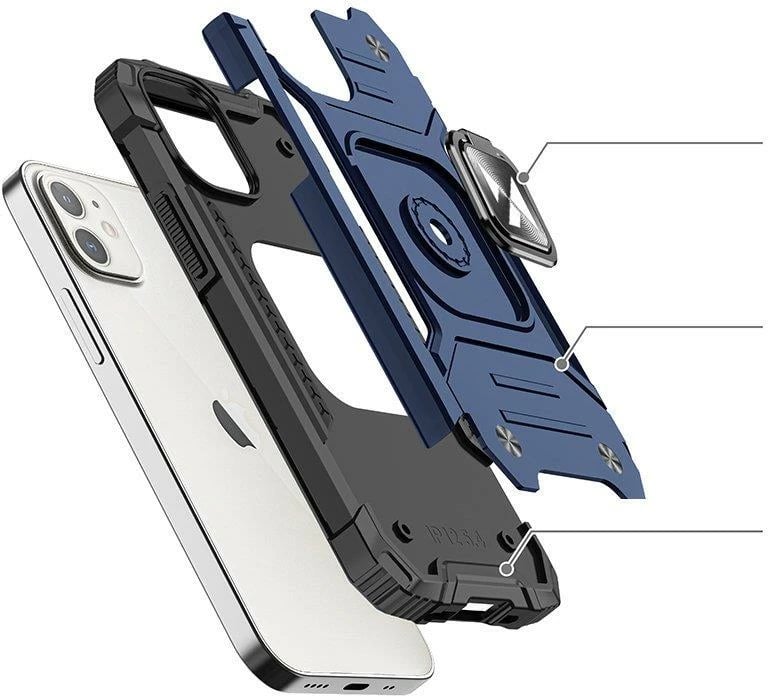 Mbështjellës Wozinsky Ring Armor për iPhone 14, me unazë dhe qëndrim, kaltër