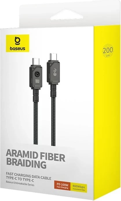 Kabllo USB C në USB C Baseus, 2 m, 100 W, Bardhë