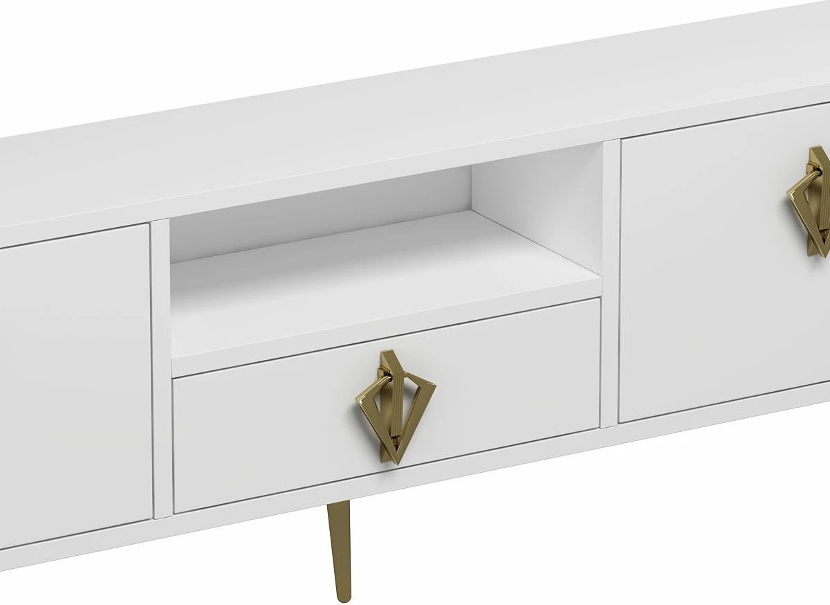 Komodë TV Skye Decor, e bardhë, e artë, 1313-DROP-32