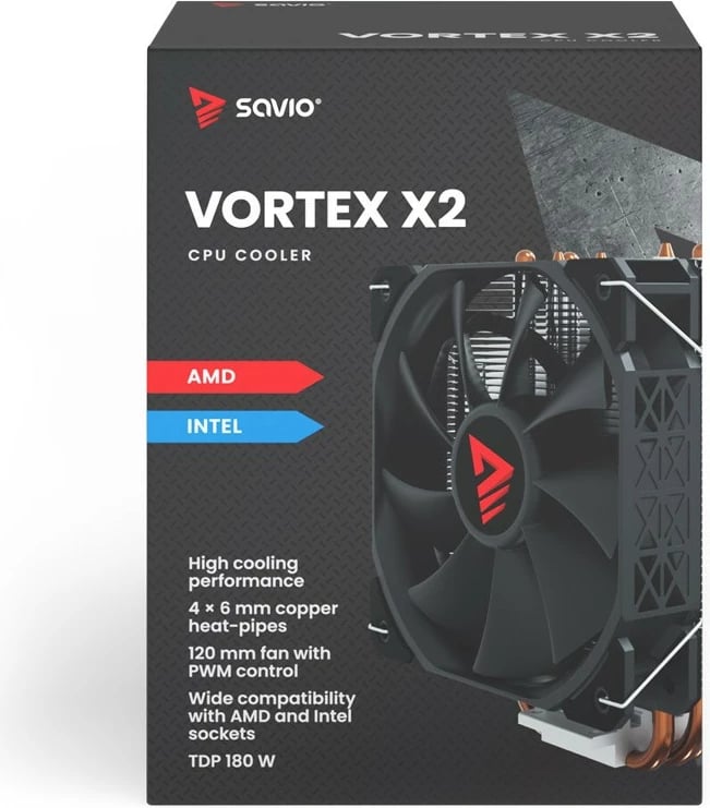 Kasë ftohëse procesori Savio Vortex X2, 120 mm, 4 heatpipe, e zezë