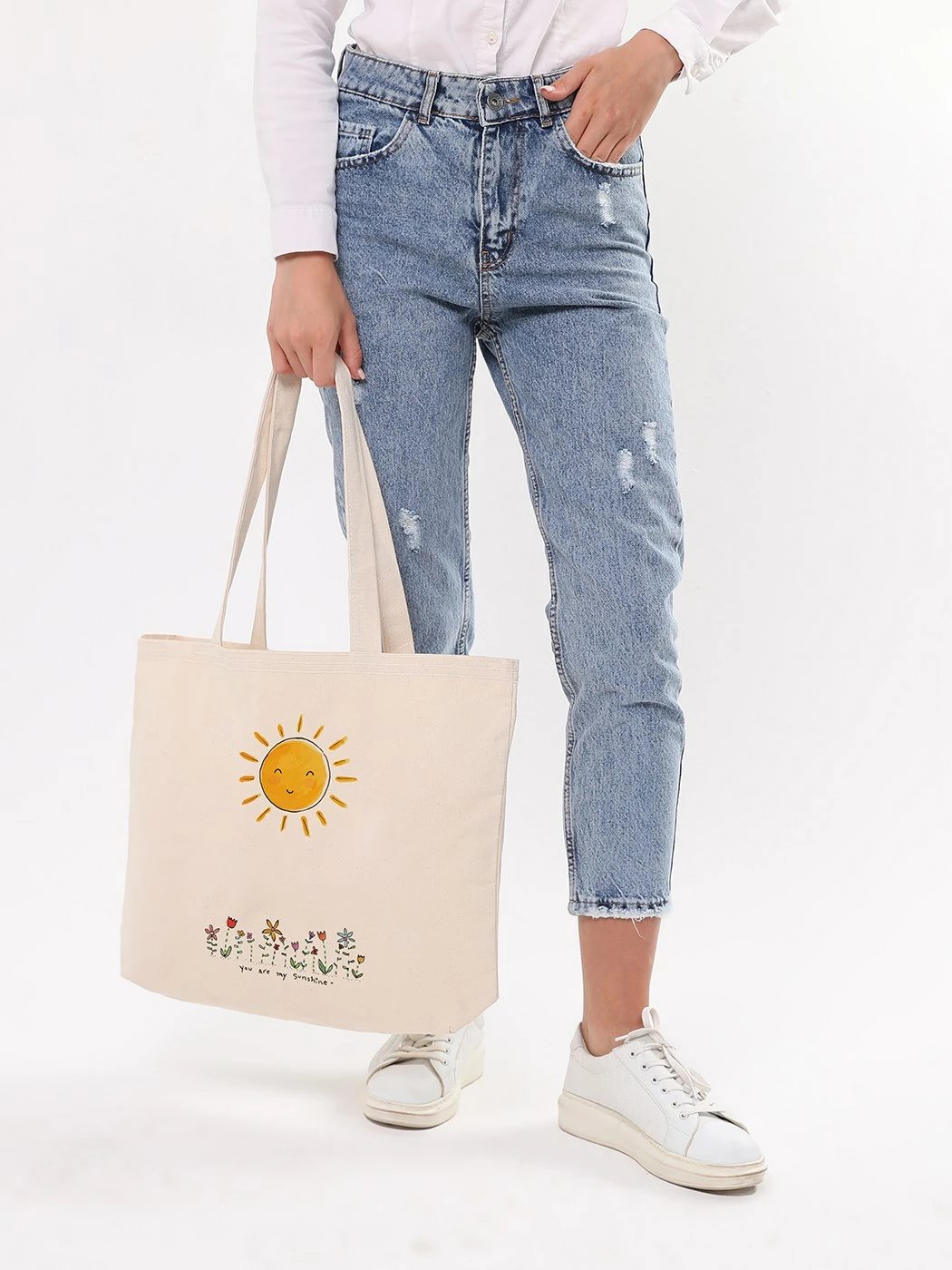 Torbë tote Zoozie Bags, krem, 47x36x8cm
