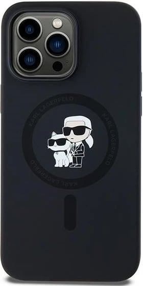 Mbështjellës Karl Lagerfeld Silicone Karl & Choupette MagSafe për iPhone 14 Pro, i zi