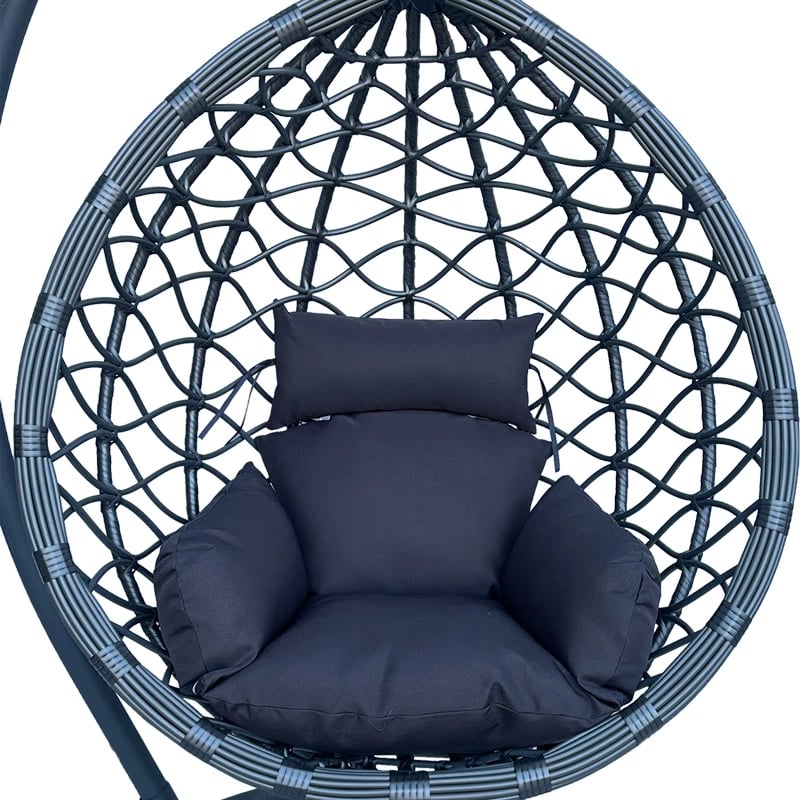 Karrige lëkundëse me bazë metalike gri dhe rattan PE gri 120x108x195cm