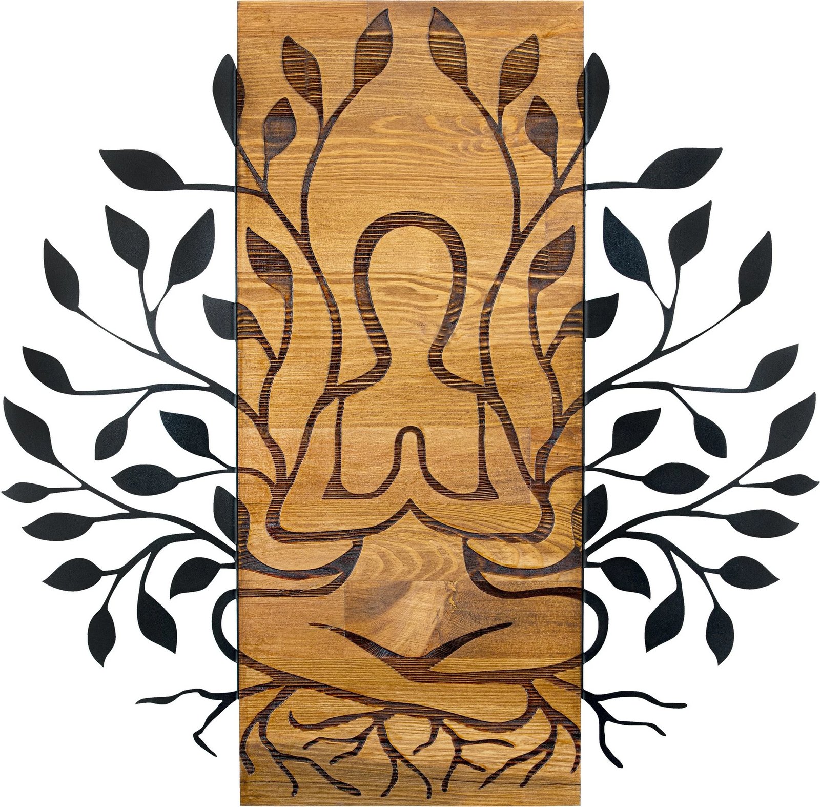 Aksesor dekorativ muri prej druri, Wallity, Meditim, ngjyrë e zezë dhe arre, 58x57.5cm