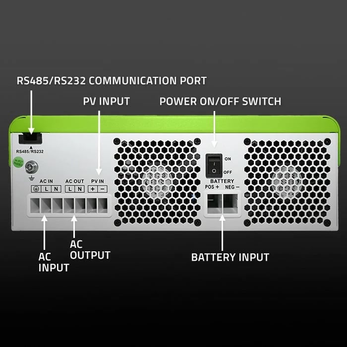Inverter solar hibrid Qoltec 53866, 6200W, 120A, 48V, MPPT, BMS, Sinus, Wi-Fi, Bardhë/Jeshil