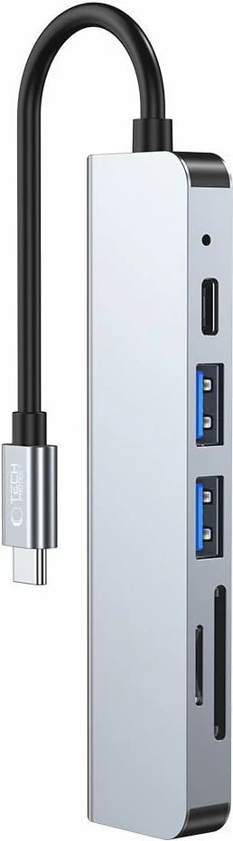HUB Tech-Protect V4 6-në-1, USB-C, USB-A 3.0/2.0, HDMI, microSD/SD, Gri