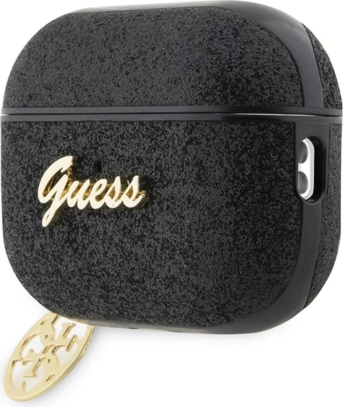 Mbështjellës Guess 4G Glitter Flake për AirPods Pro 2, me karabiner, i zi