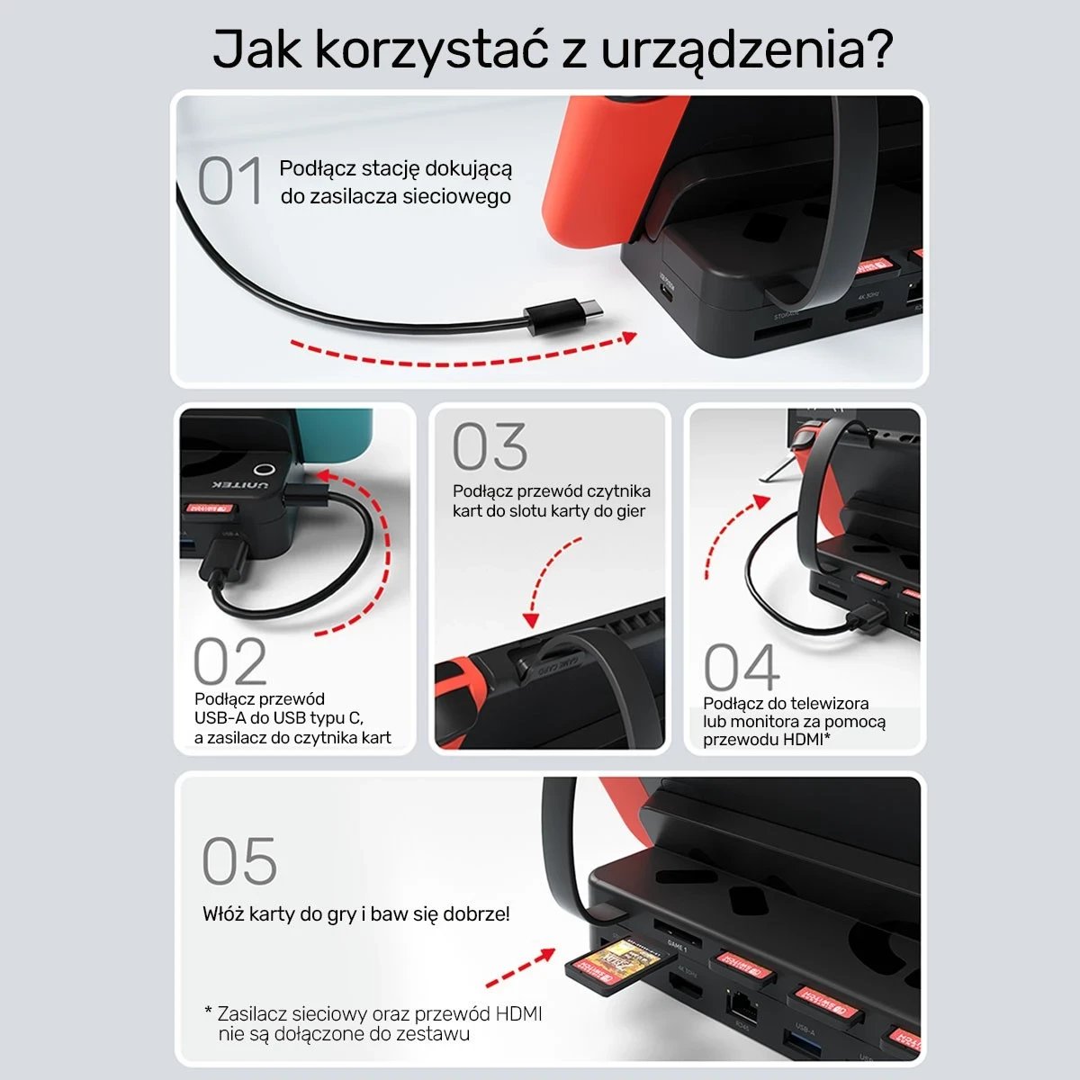 Stacioni i dokimit për Nintendo Switch Unitek, 100W 4K, i zi Stacioni i dokimit për Nintendo Switch Unitek, 100W 4K, i zi