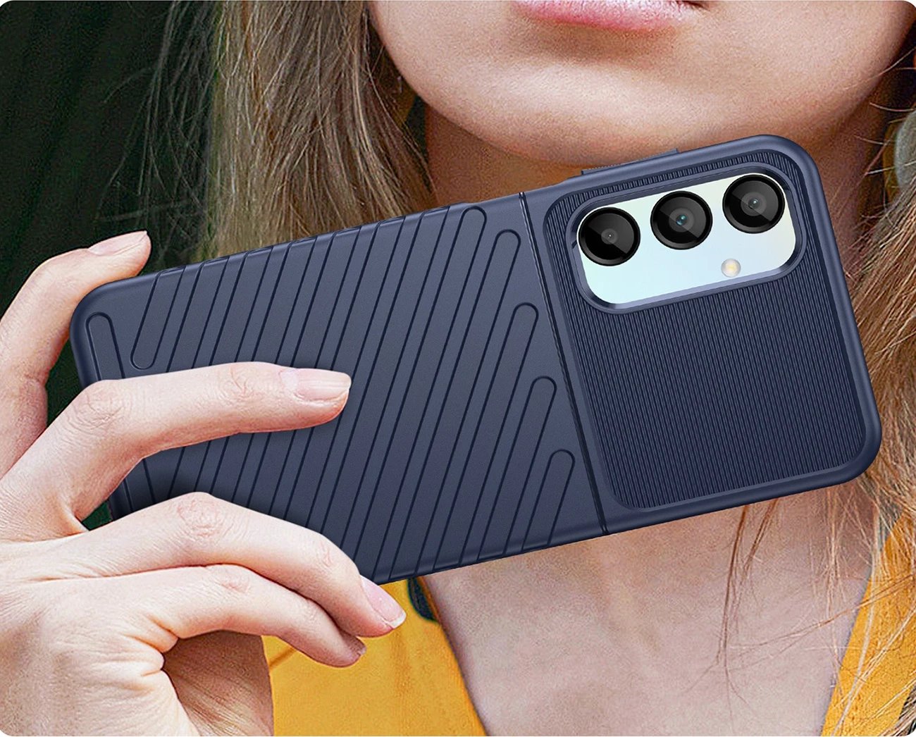 Mbështjellës Hurtel Thunder Case për Samsung Galaxy A56/A36, silikon, me kapak dhe mbajtëse, kaltër