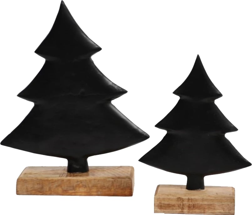 Dekor pemë Krishtlindjesh, alumini i zi, dru mango natyral, 15x5x20cm Dekor pemë Krishtlindjesh, alumini i zi, dru mango natyral, 15x5x20cm