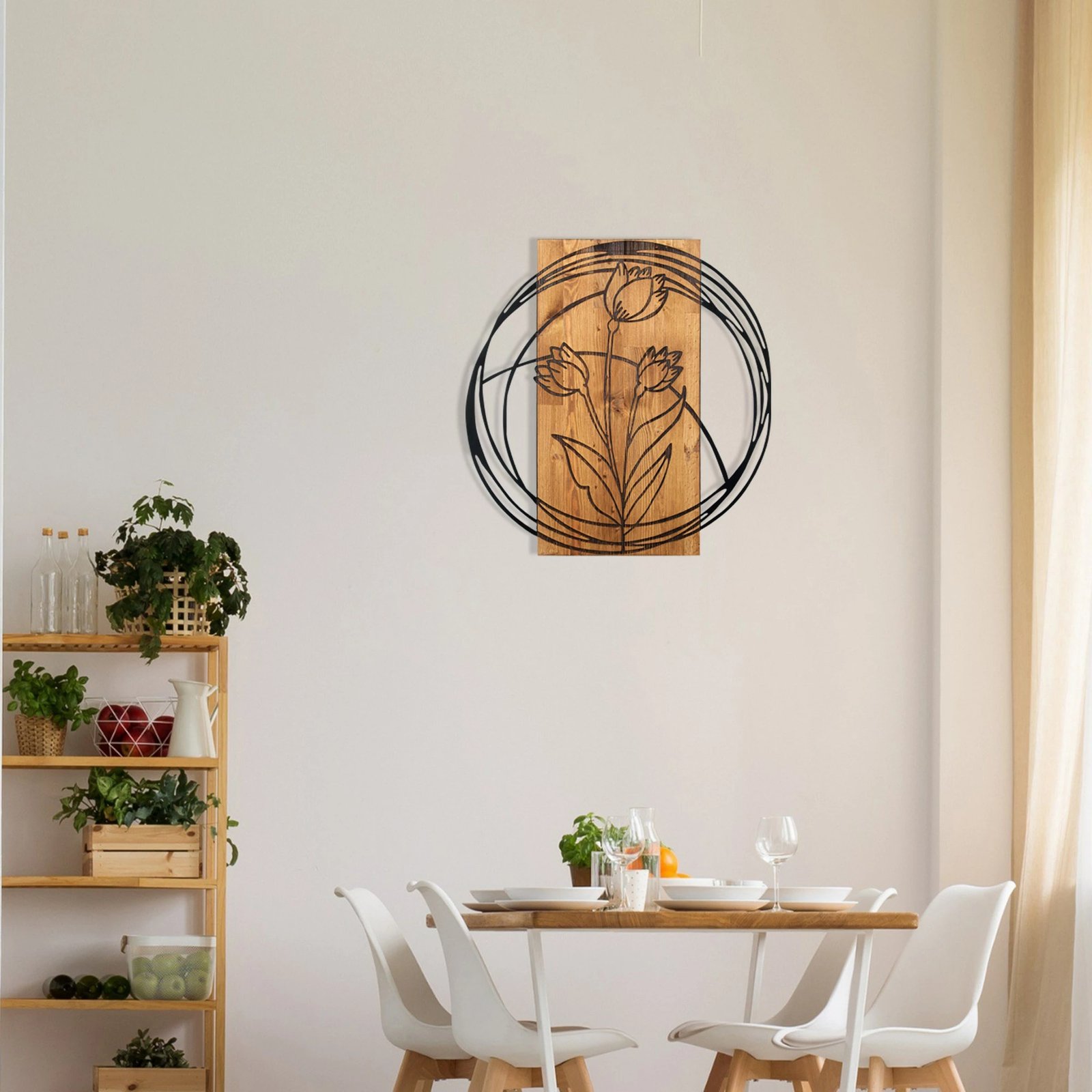 Aksesor dekorativ për mur, dru dhe metal, tulipan, Wallity