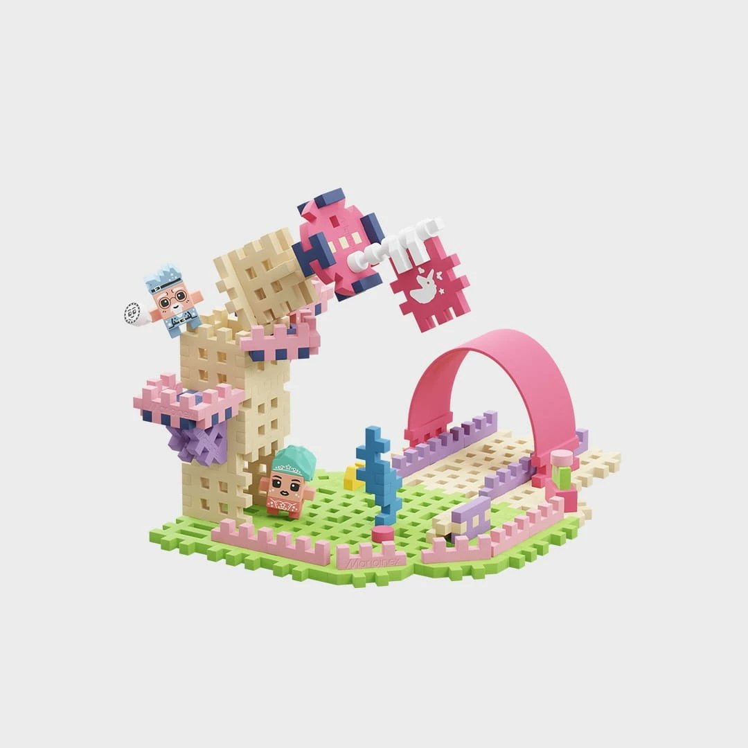 Set lodrash ndërtimi Marioinex Waffle Mini Blocks Magic Tower, 80 elemente, me figurina, për vajza