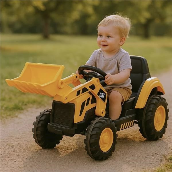 Traktor elektrik fëmijësh, Baby Mix, CAT, 6V 4Ah, LED, melodi, i verdhë