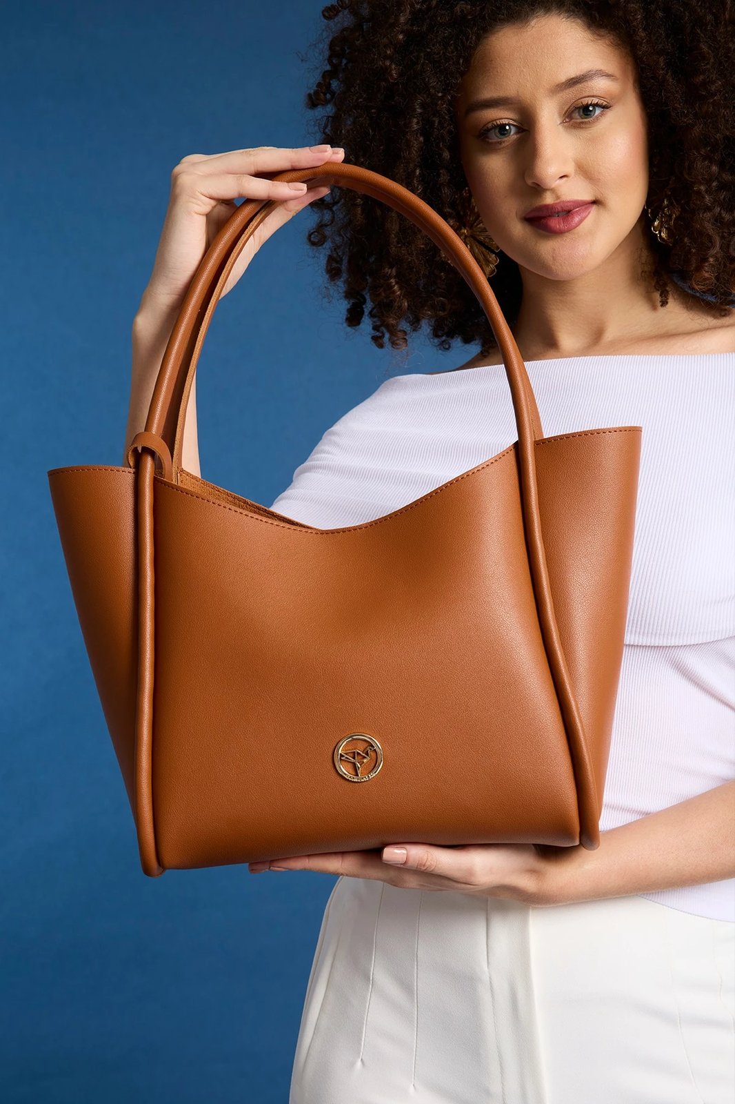 Çantë krahu Zoozie Bags, Athinë, ngjyrë kafe e hapur (set me 2 pjesë)