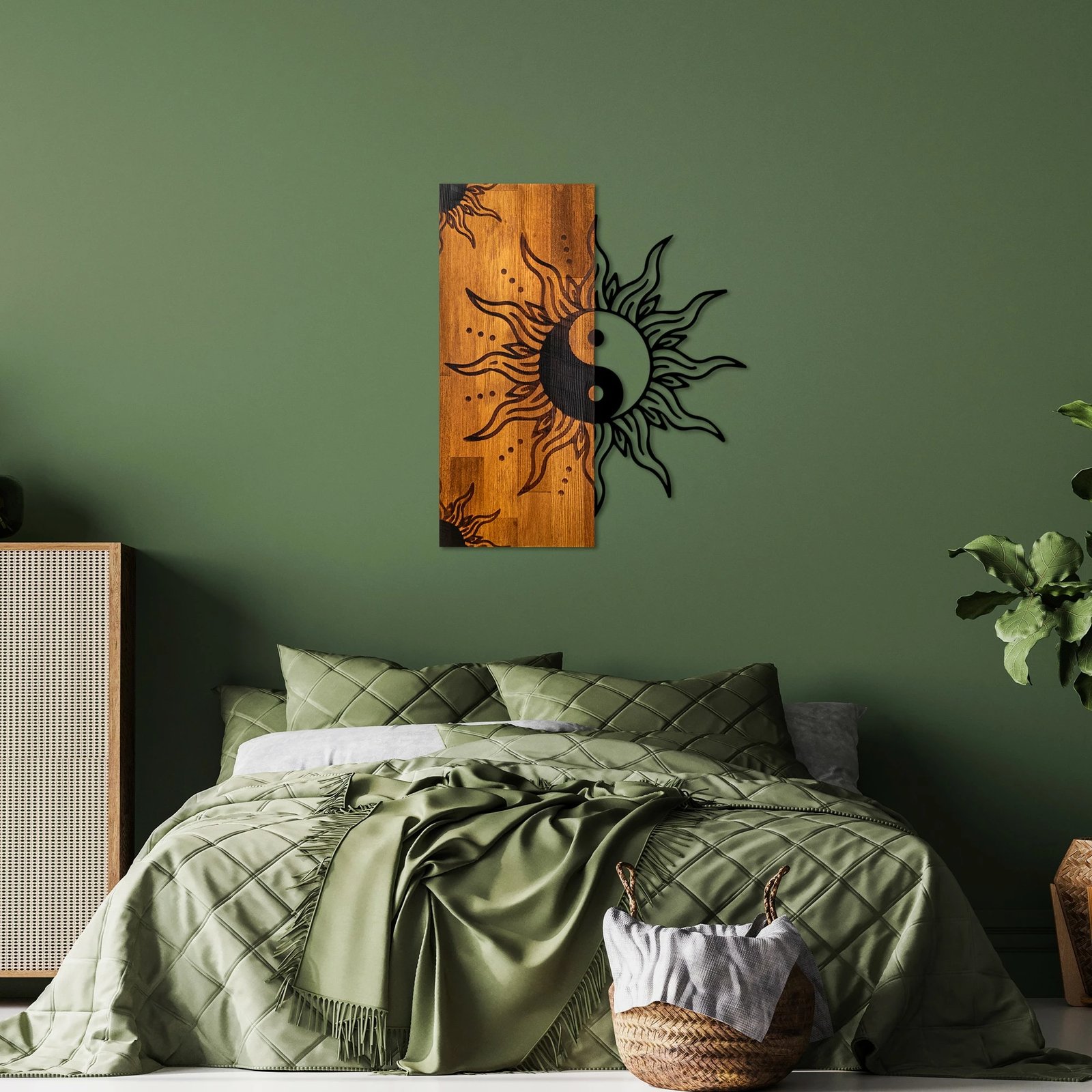 Aksesor dekorativ muri prej druri, Yin Yang, Wallity, ngjyrë arre, e zezë