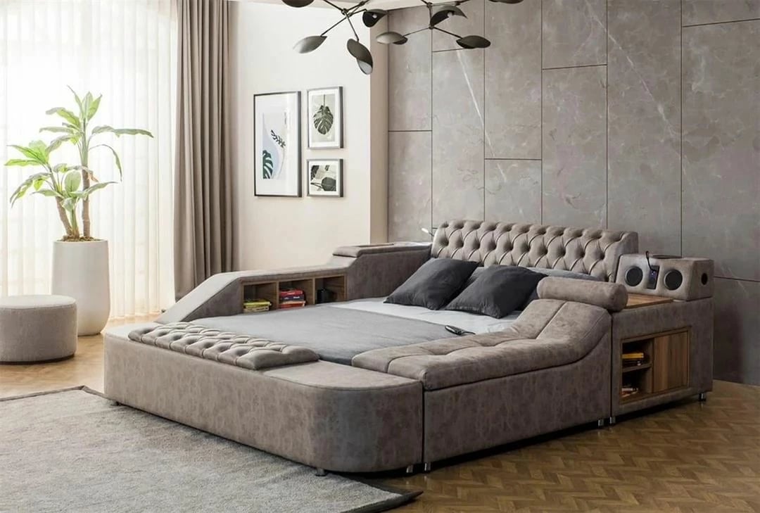 Krevat dopio smart, ngjyrë kafe, Skye Decor, me masazh, USB, audio