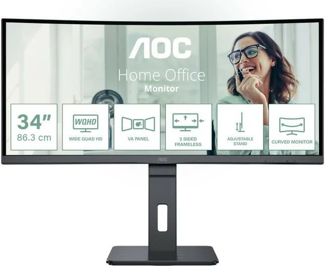 Monitor AOC CU34P3CV, 34", VA, WQHD, 100Hz, i lakuar, i zi