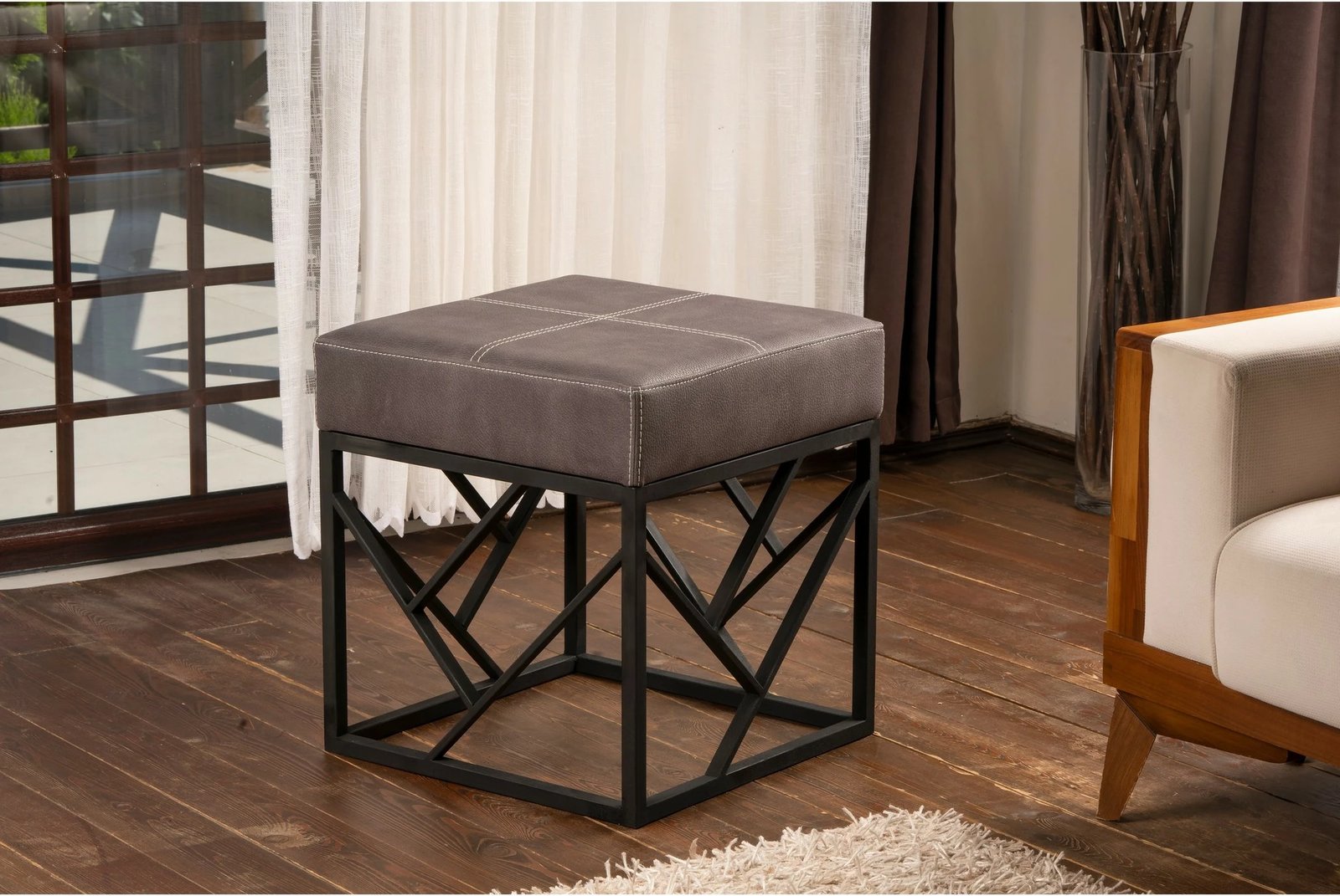 Puf Atelier del Sofa, ngjyrë antracit, këmbë metalike