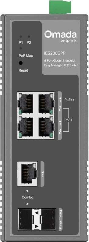 Switch industrial TP-Link IES206GPP Omada, 6 porta Gigabit, 3 PoE+, 1 PoE, PoE 120 W, IP40