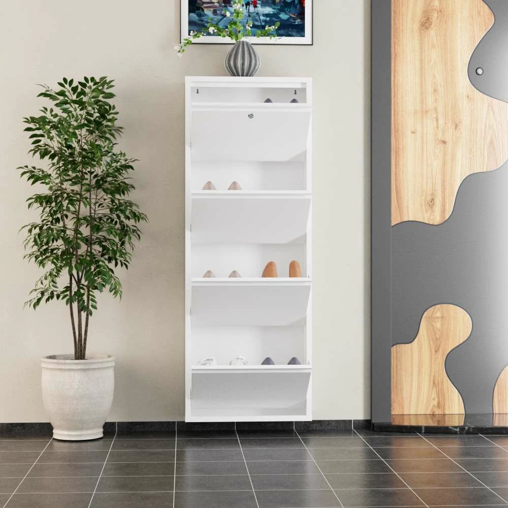 Dollap këpucësh Skye Decor, metal, 4 pjesë, me kyç, e bardhë