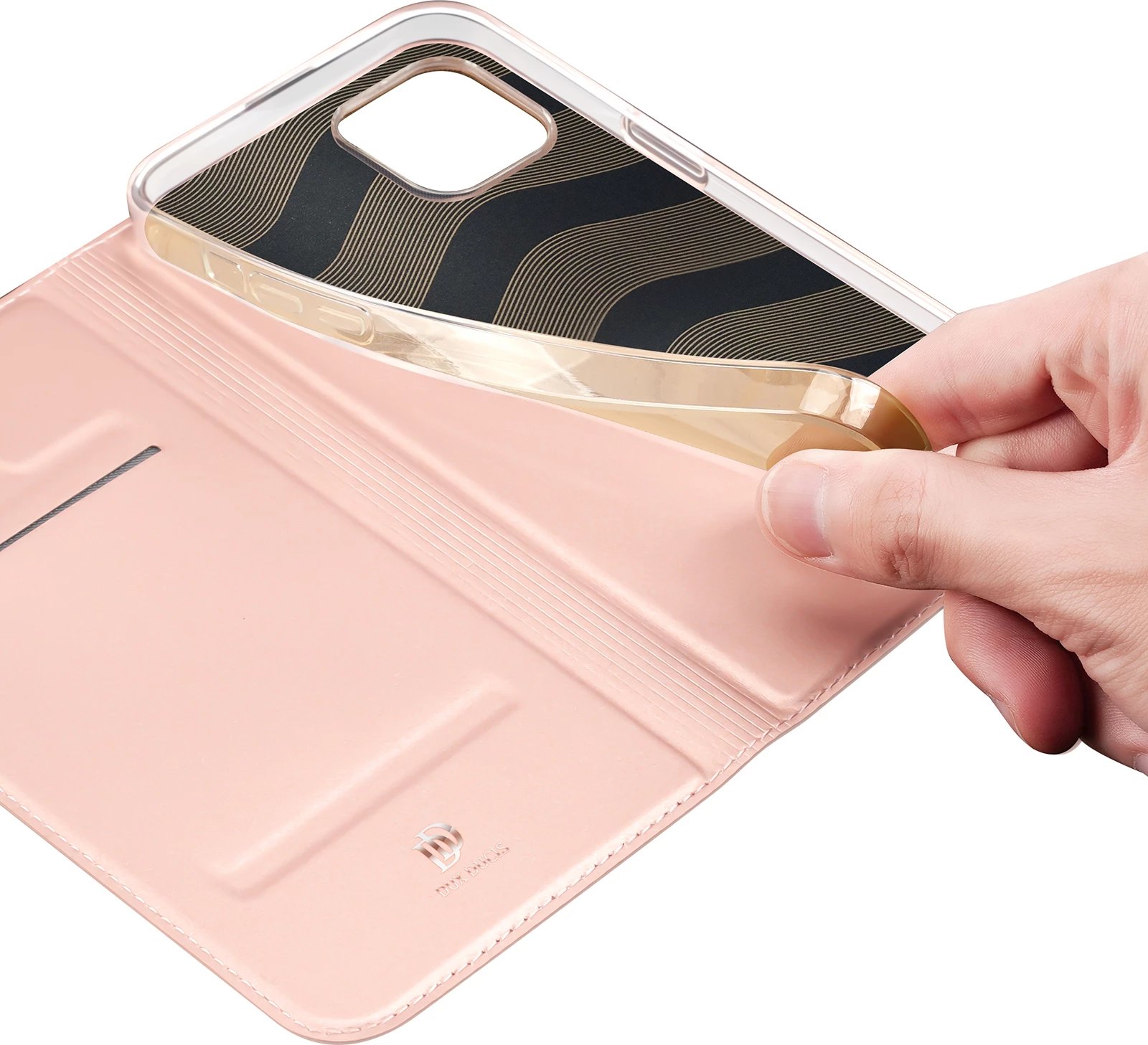 Mbështjellës Dux Ducis Skin Pro për iPhone 15 Plus, me xhep kartelash, rozë