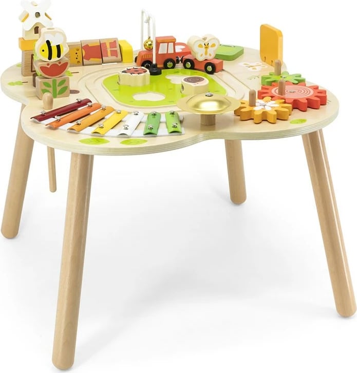 Tavolinë aktiviteti druri, Viga Farm, ah druri, për fëmijë 18m+, multingjyrëshe