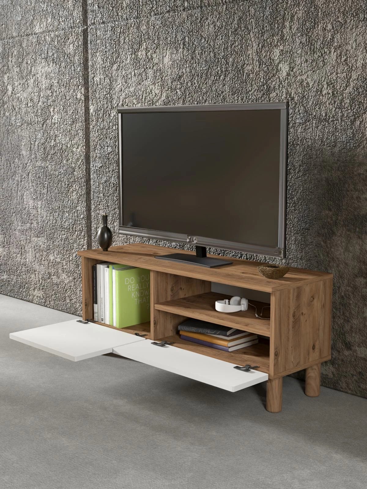 Komodë TV Skye Decor, Arcera 105, ngjyrë pishë Atlantike dhe e bardhë