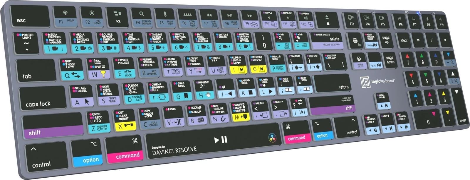 Tastierë Logickeyboard LKB-RESB-TM-UK, full-size, me/pa kabllo, Bluetooth, ndriçim, QWERTY, gri titanium