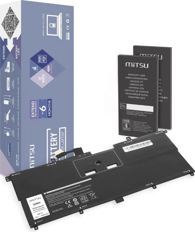 Bateri laptop Mitsu për Dell XPS 13 9365, 4000 mAh, Li-poly, e zezë