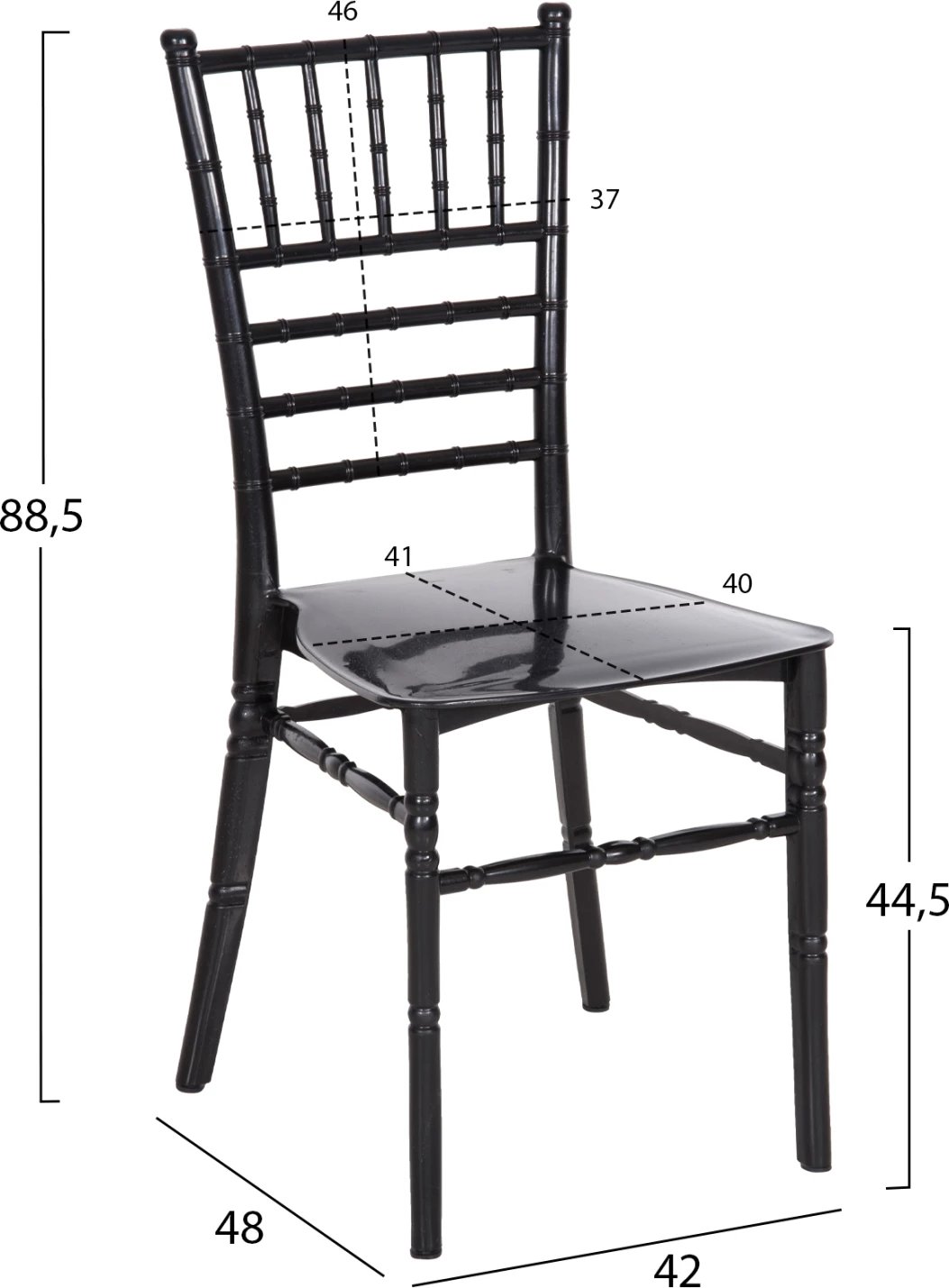 Karrige për katering polipropileni TIFFANY e re FH8058.07, e zezë me shkëlqim, 42x48x88,5H cm