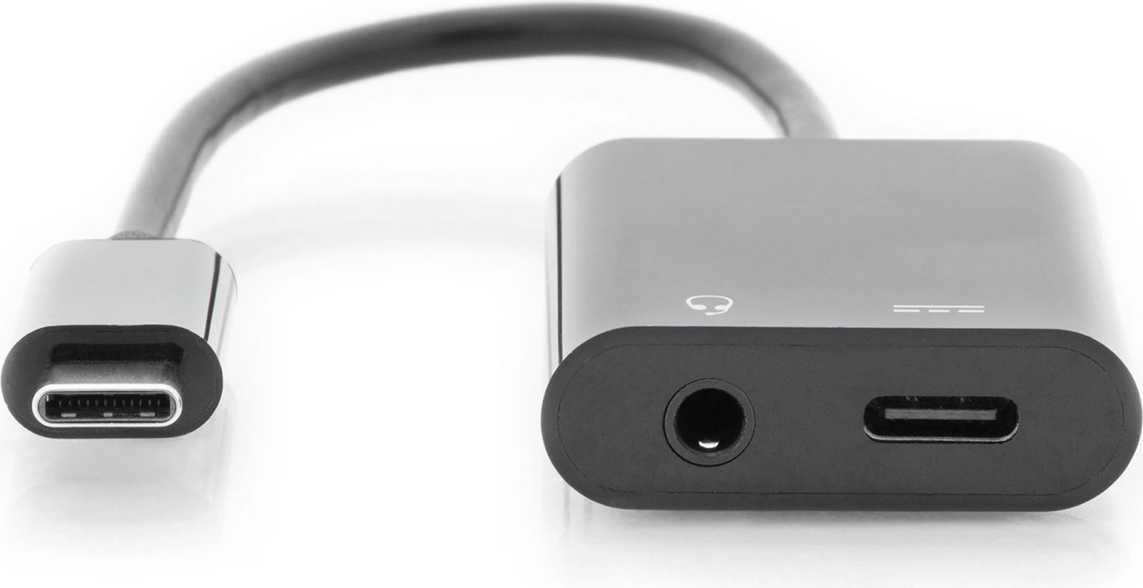 Kabllo adapter Digitus USB Type-C në 3.5mm + USB-C, 0.2m, zi