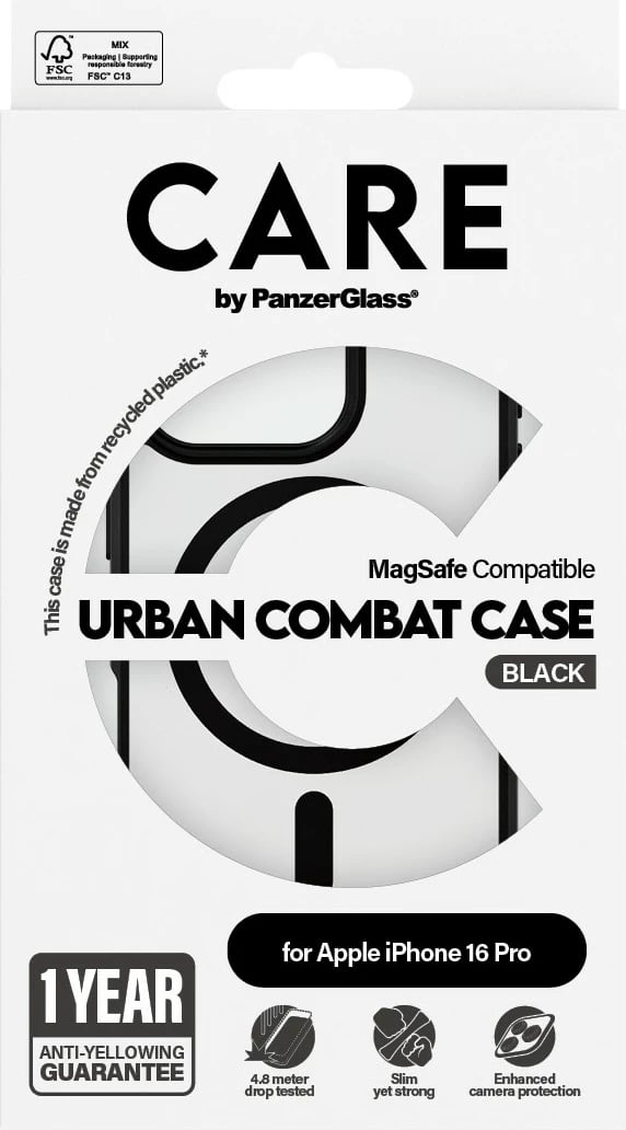 Mbështjellës PanzerGlass CARE Flagship Urban Combat MagSAFE për iPhone 16 Pro, transparent