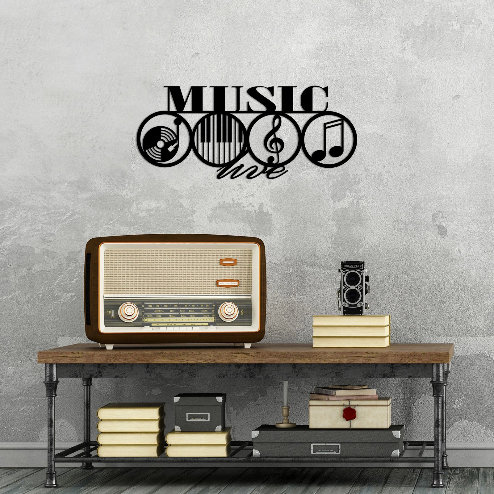 Aksesor dekorativ metalik për mur, temë muzikore, Wallity, 70x29cm