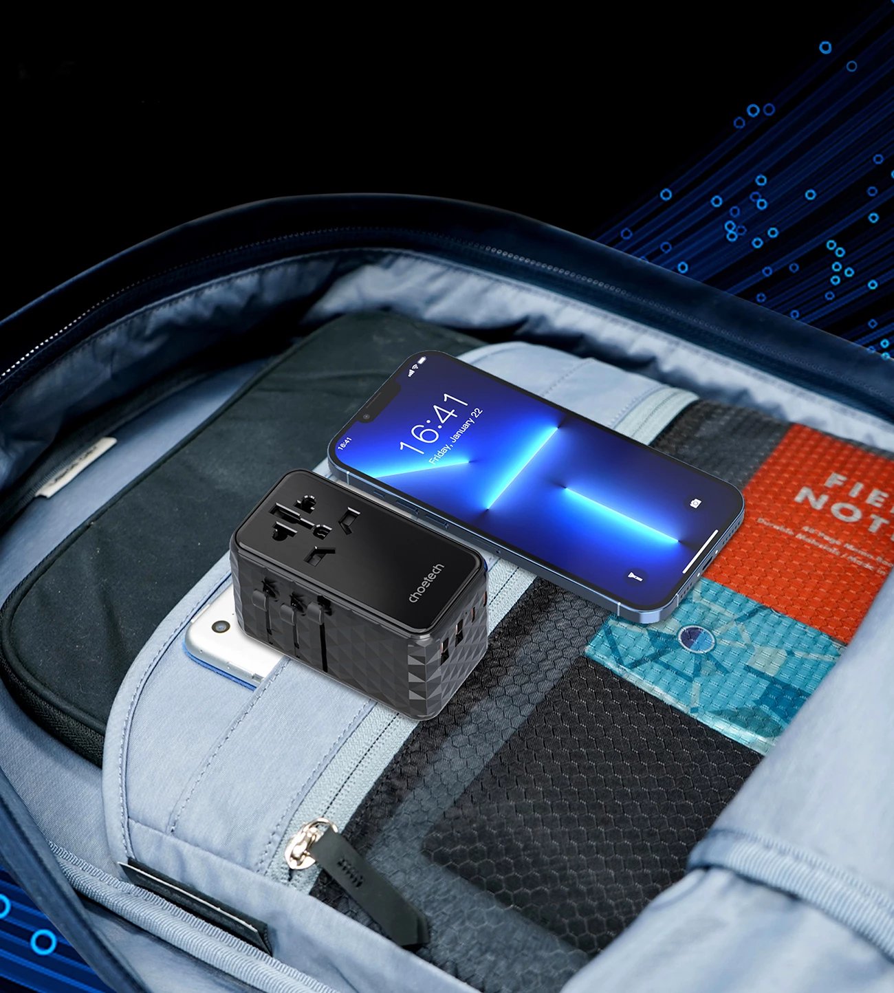 Adapter udhëtimi Choetech PD6028, 4 porta USB (2x USB-C, 2x USB-A), 100W, i zi