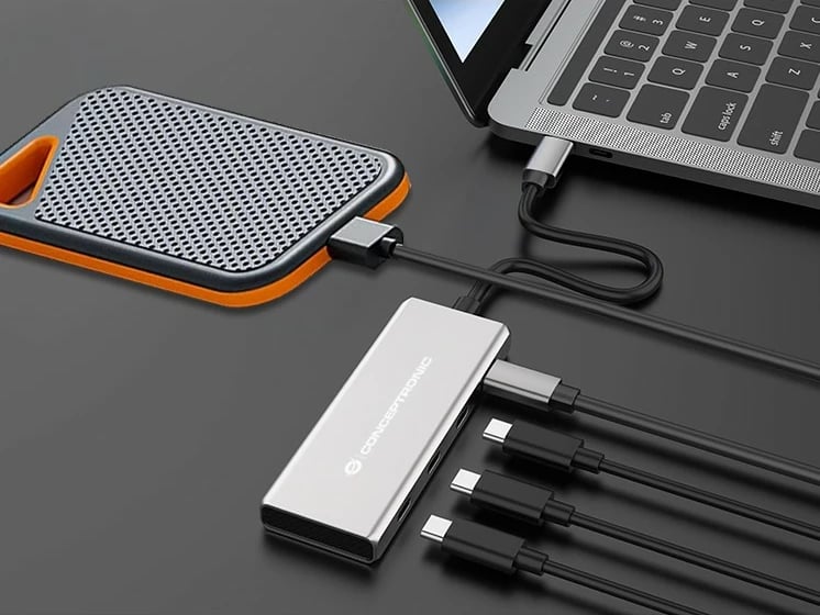 Dock USB-C Conceptronic 4-1, 3x USB-C, 100W PD, 25cm, gri