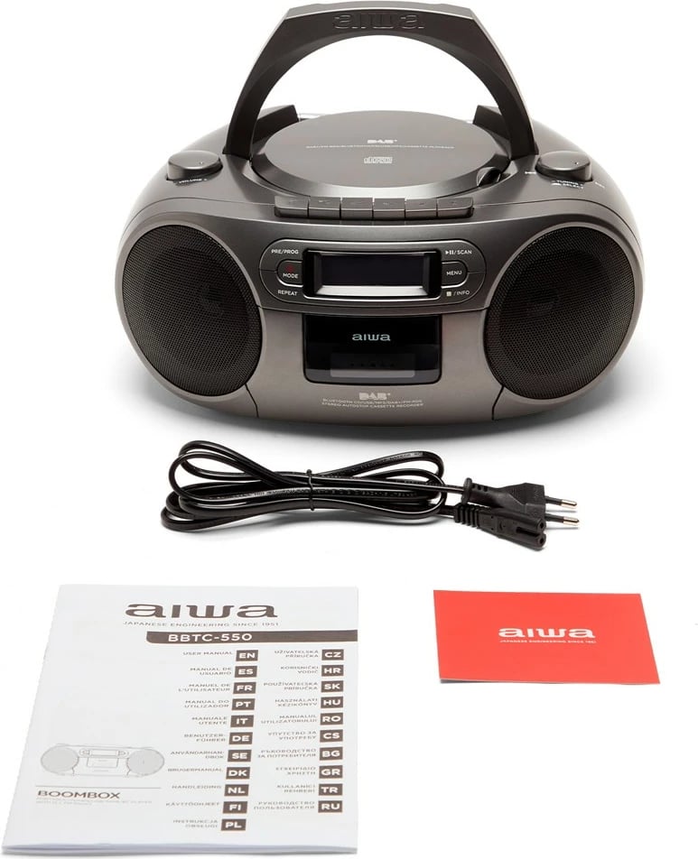 Boombox AIWA BBTC-660DAB/MG, Bluetooth, CD/MP3/USB/Kasetofon, DAB+/FM, E zezë/Gri