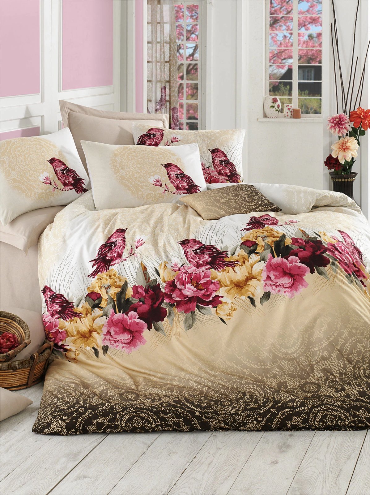 Set mbulesë për jorgan dopio Ranforce L'essentiel, Çalıkuşu, ngjyrë kafe