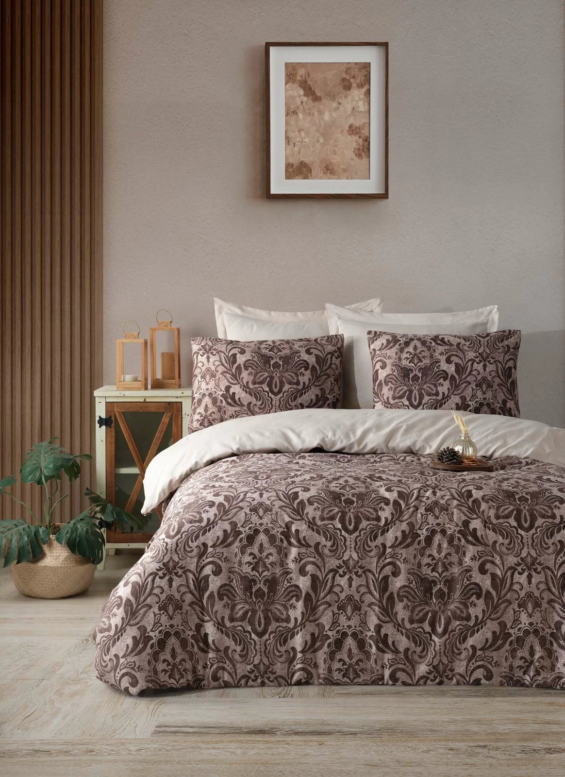 Set mbulesë për jorgan king size, saten, ngjyrë kafe, L'essentiel, me dizajn Set mbulesë për jorgan king size, saten, ngjyrë kafe, L'essentiel, me dizajn