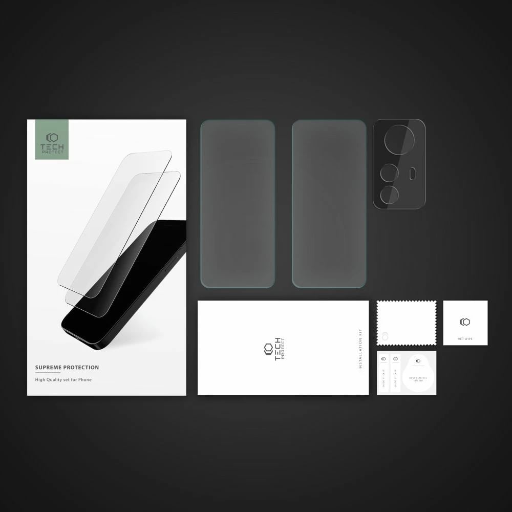 Set mbrojtës, Tech-Protect Supreme për Xiaomi Redmi Note 12S, 2x xhami i temperuar 0.3mm 9H + xham lente, transparent, set