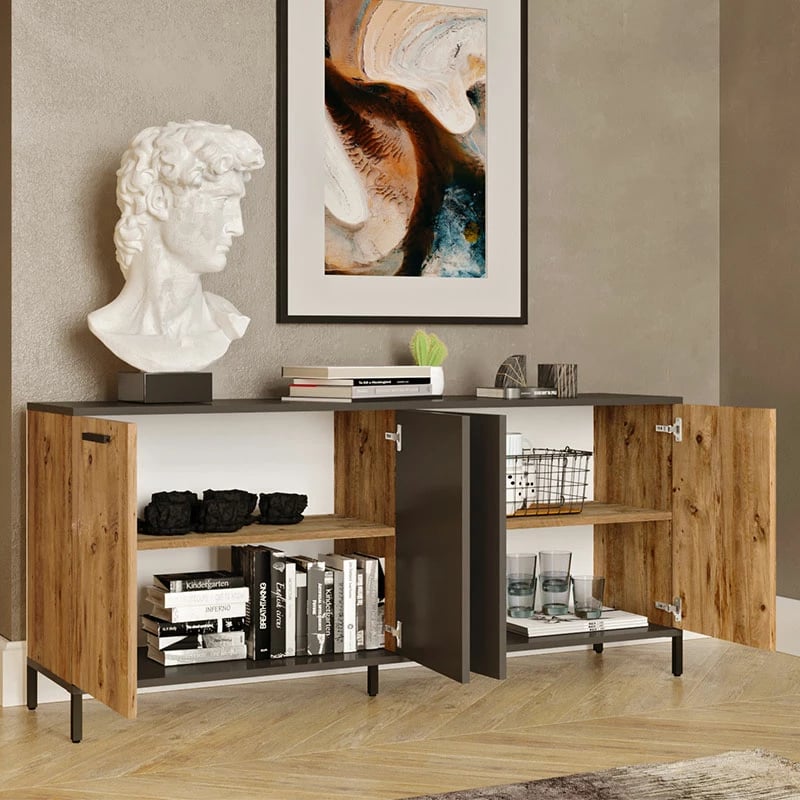 Bufe Kermit ngjyrë gri e errët-lisi 160x40x72cm