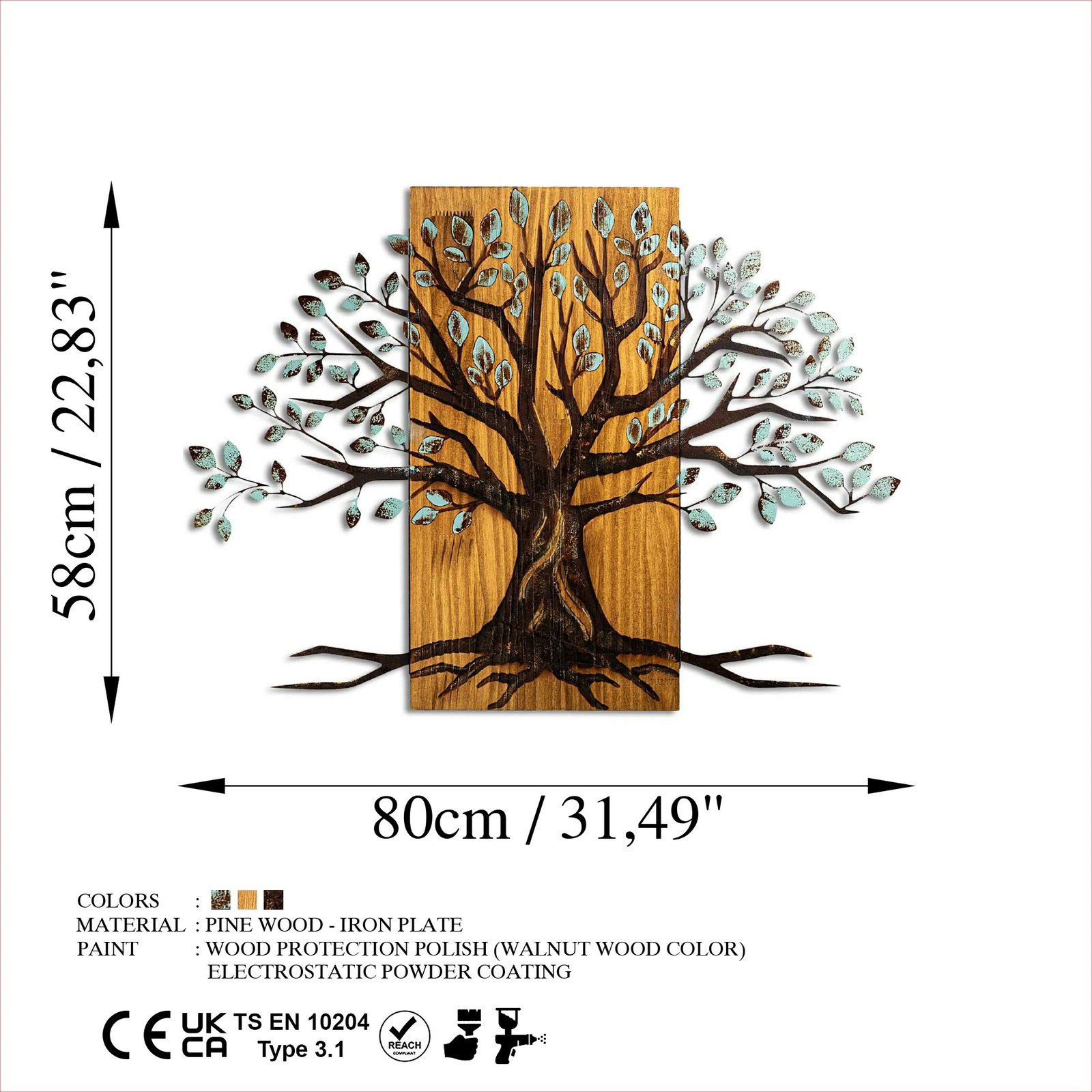 Aksesor dekorativ prej druri për mur, Wallity, shelgu, 382-A, ngjyrë arre dhe kafe, 58x80cm